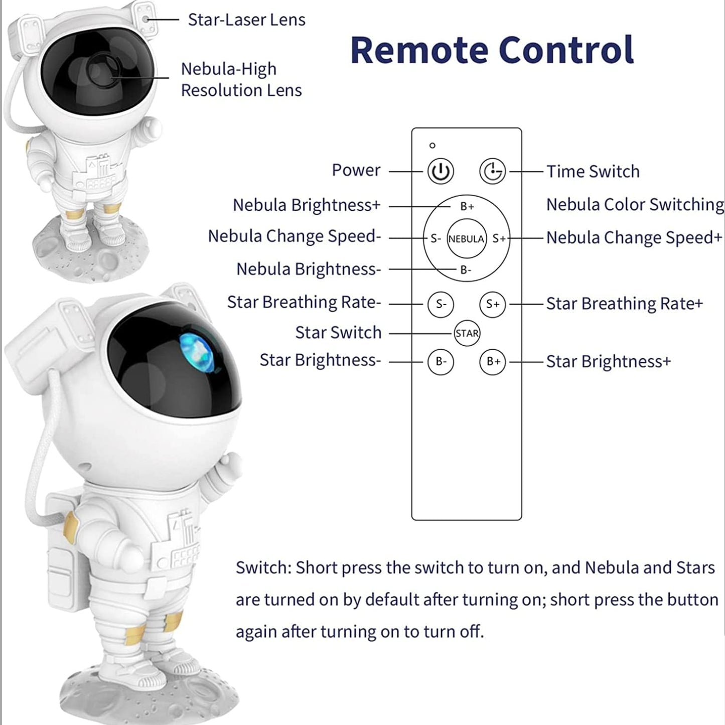 Astronaut Galaxy Projector Lamp – 360° Adjustable Night Light with Remote