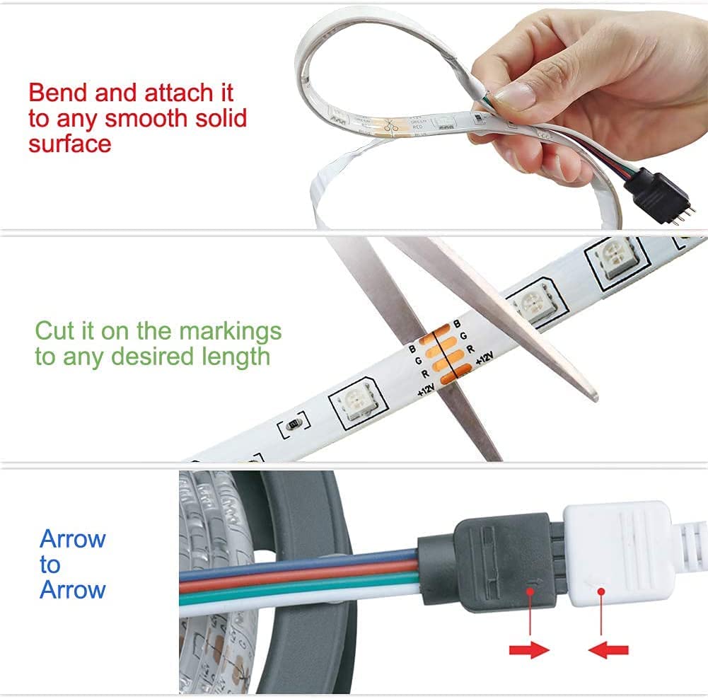 BrightAura 300 LED Strip – Remote & Adapter Included