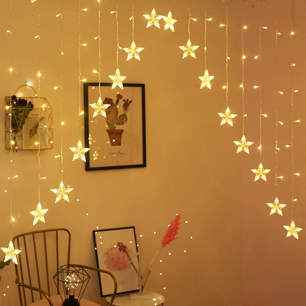 16 Star LED Curtain Fairy Lights – 136 LEDs, 3M (Warm White, Battery Powered)