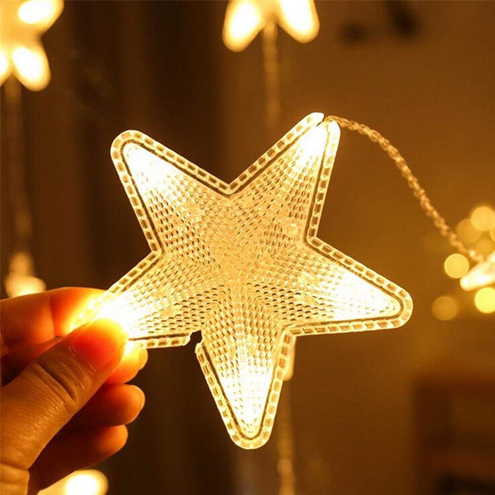 16 Star LED Curtain Fairy Lights – 136 LEDs, 3M (Warm White, Battery Powered)
