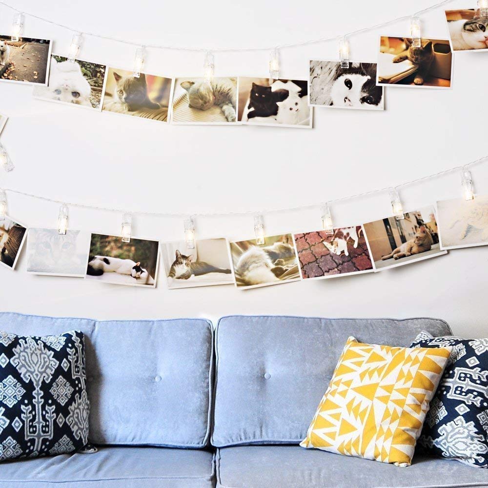 LED Photo Clip String Lights β 20 Clips, 3M (Warm White, Plug Powered)