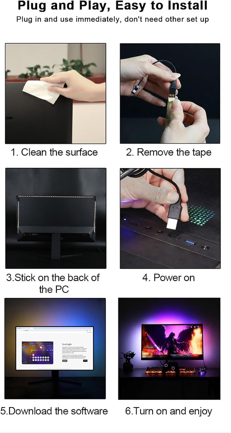 Smart RGBIC Monitor Sync Backlight – 40" Screen Reactive LED Strip (Only for PC Monitors)