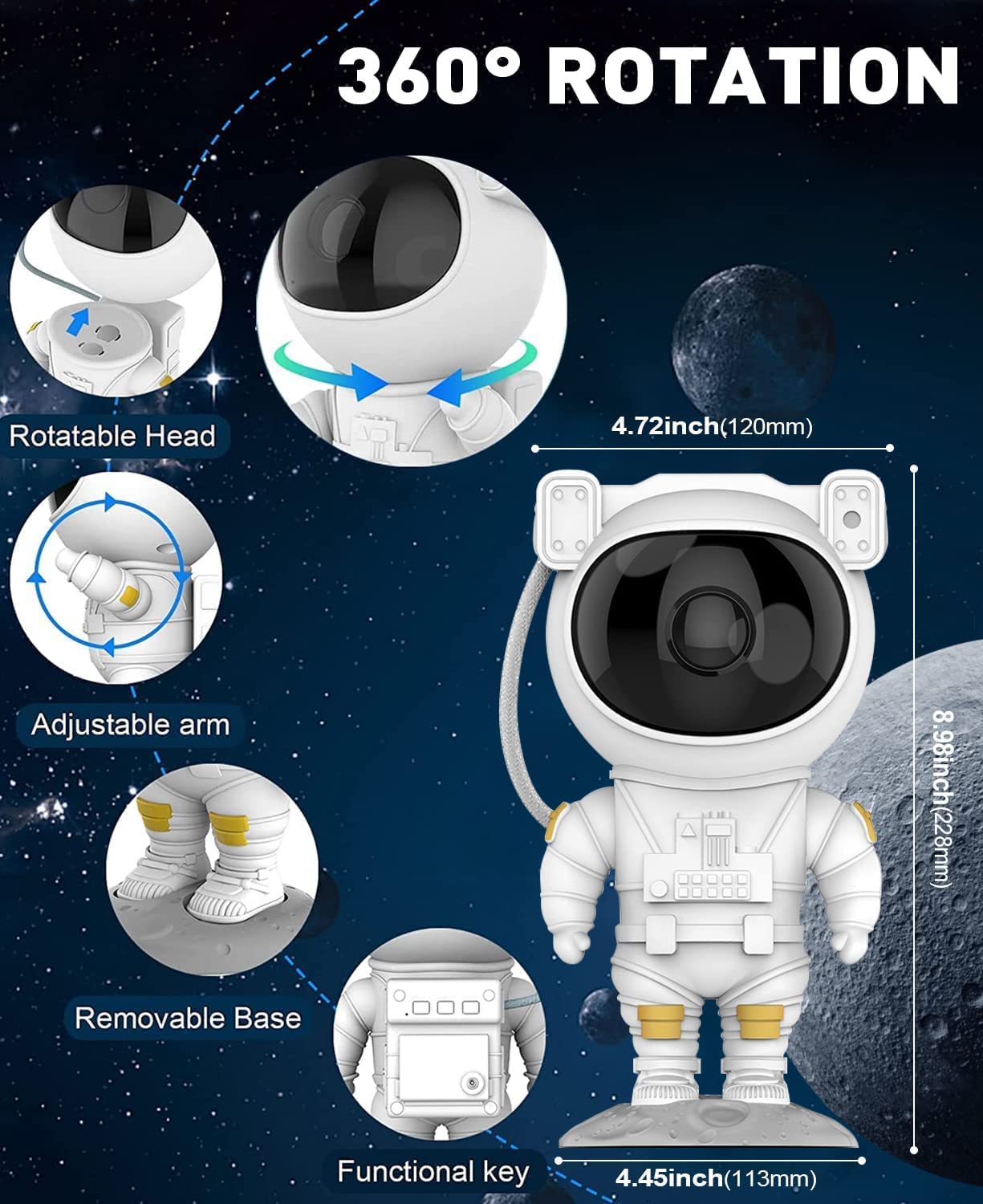 Astronaut Galaxy Projector Lamp – 360° Adjustable Night Light with Remote
