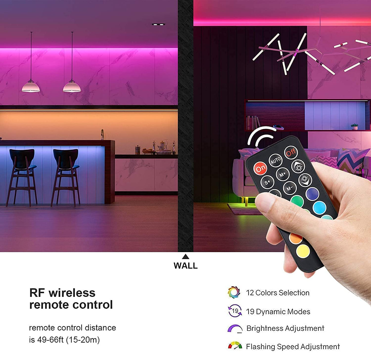 BrightAura 300 LED Strip – Remote & Adapter Included