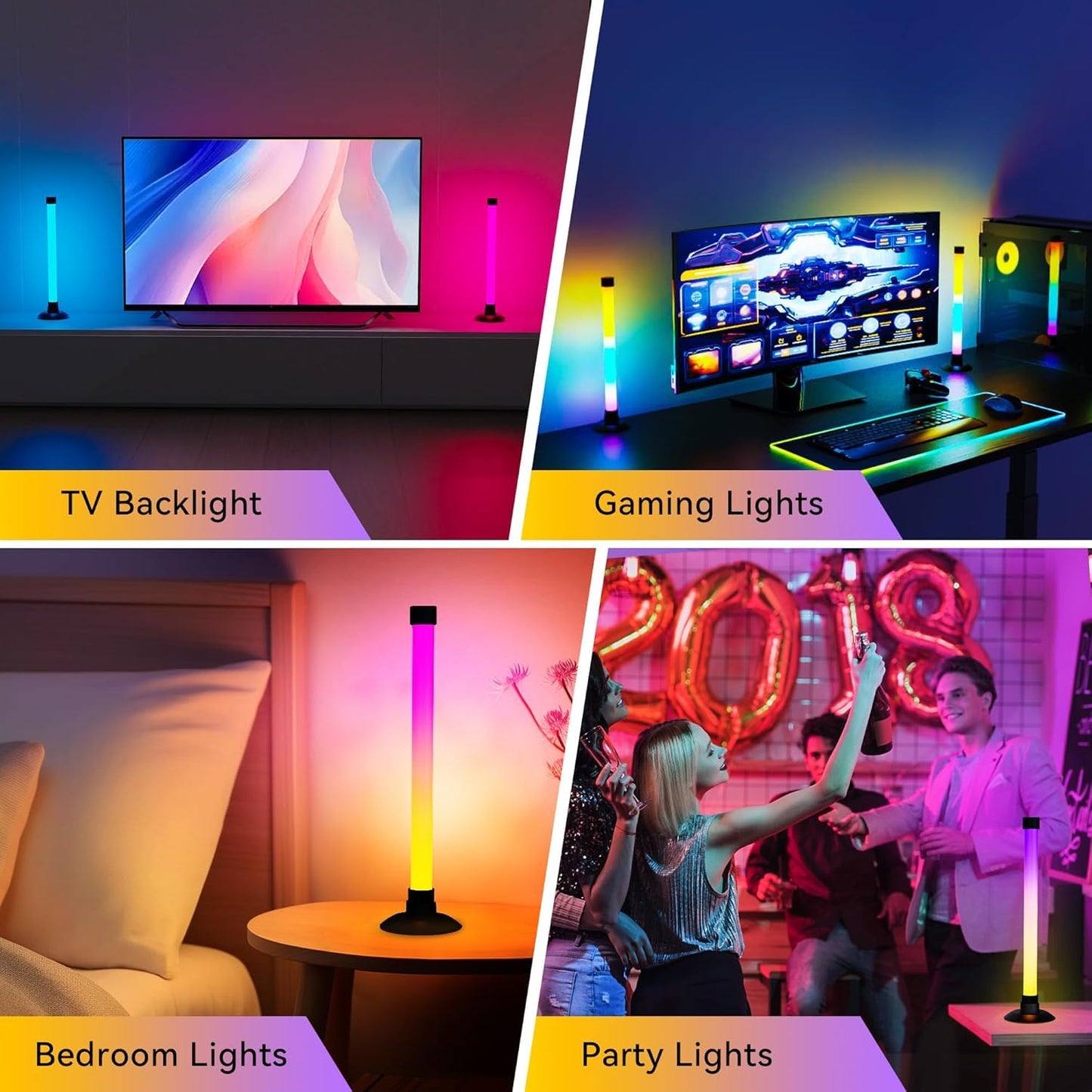 RGBIC Ambient LED Lamps – Set of 2 with 270° Glow, Music Sync & Timer