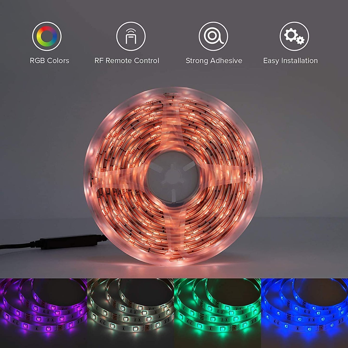 BrightAura 300 LED Strip – Remote & Adapter Included