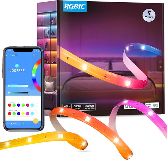 Smart RGBIC LED Strip Light – 5M (App Controlled, Music Sync)