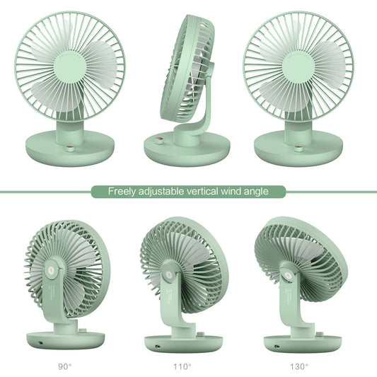 Foldable Table Fan – 120° Oscillating Angle, USB Rechargeable, Low Noise, 3000mAh Battery - Mint Green