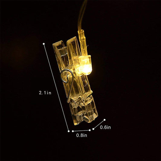 LED Photo Clip String Lights – 20 Clips, 3M (Warm White, Plug Powered)