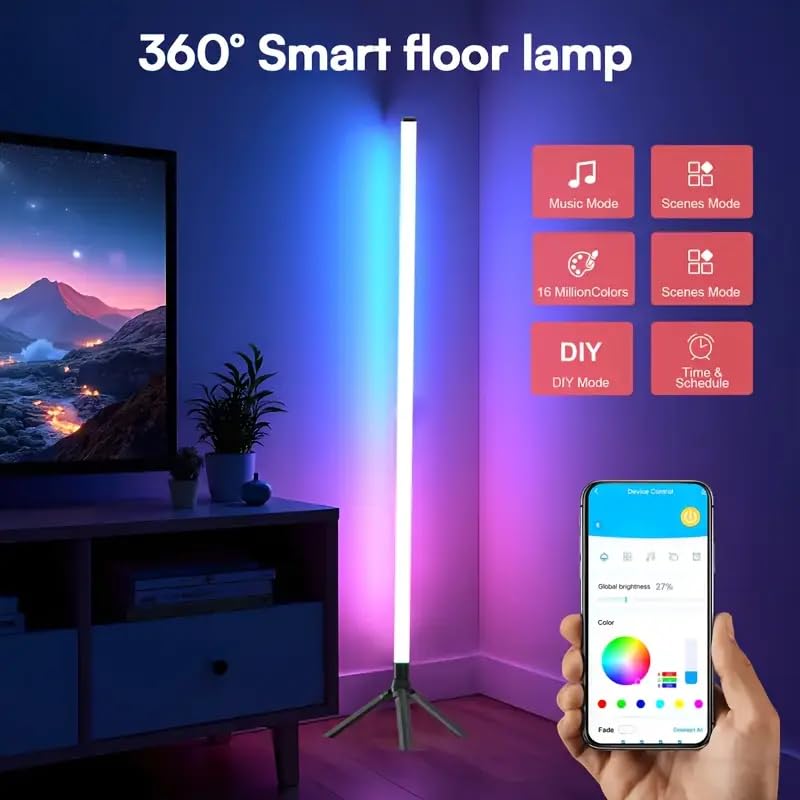 360° RGBIC LED Floor Ambient Lamp – USB Powered (Pack Of 1)