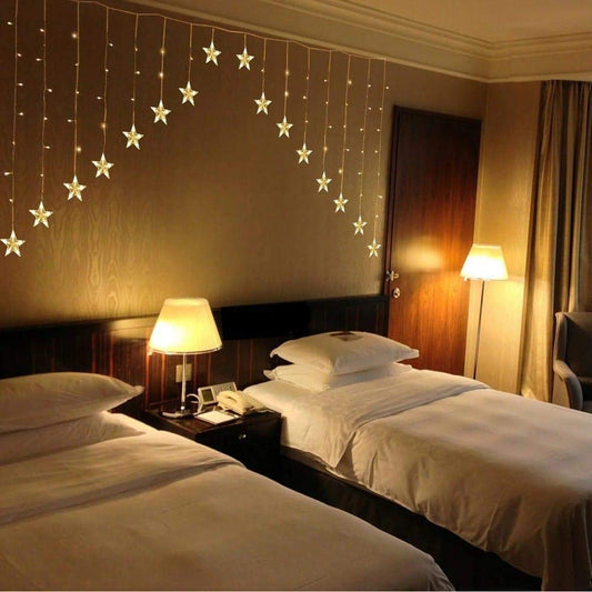 16 Star LED Curtain Fairy Lights – 136 LEDs, 3M (Warm White, Battery Powered)