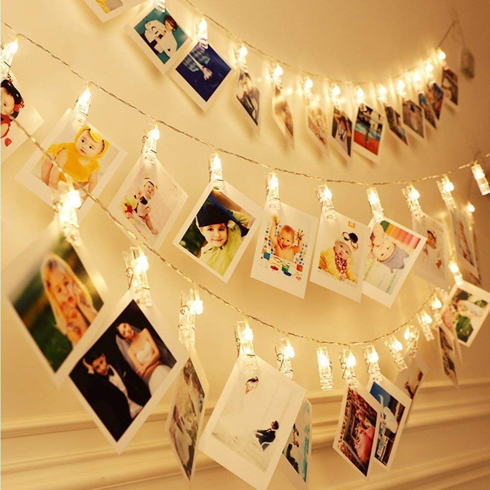 LED Photo Clip String Lights – 20 Clips, 3M (Warm White, Plug Powered)