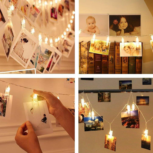 LED Photo Clip String Lights – 20 Clips, 3M (Warm White, Plug Powered)