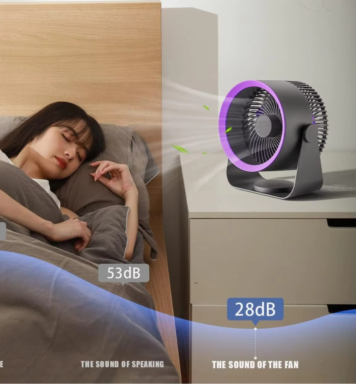 Rechargeable 90° Tilt Table Fan – Sleek, Silent & Portable - Grey & Purple