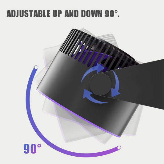 Rechargeable 90° Tilt Table Fan – Sleek, Silent & Portable - Grey & Purple