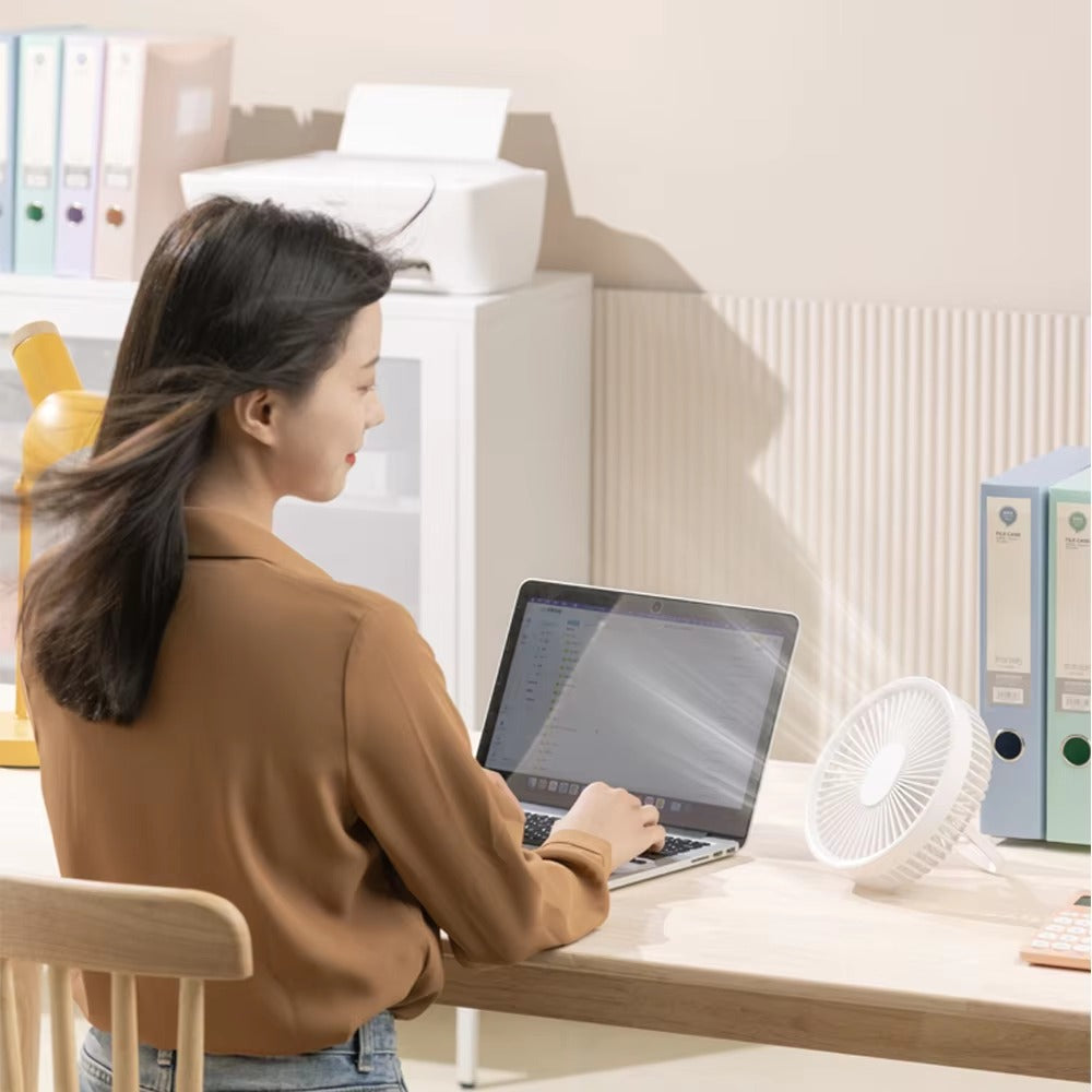 Dual-Use Rechargeable Fan with Light | Desktop or Hanging Ceiling Fan – 4000mAh