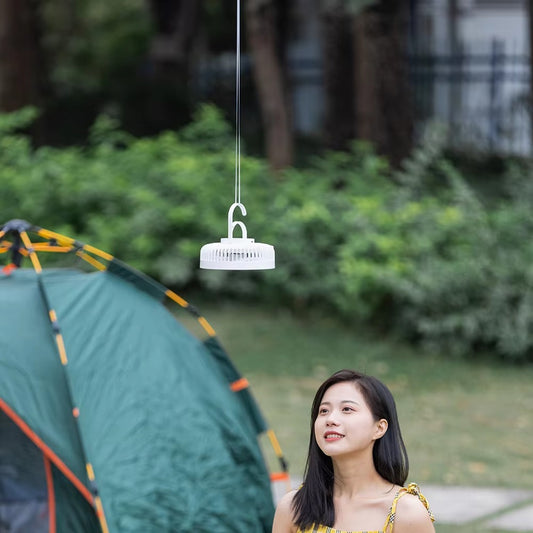 Dual-Use Rechargeable Fan with Light | Desktop or Hanging Ceiling Fan – 4000mAh