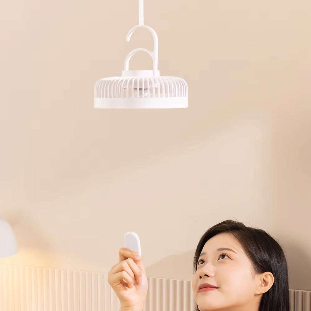 Dual-Use Rechargeable Fan with Light | Desktop or Hanging Ceiling Fan – 4000mAh